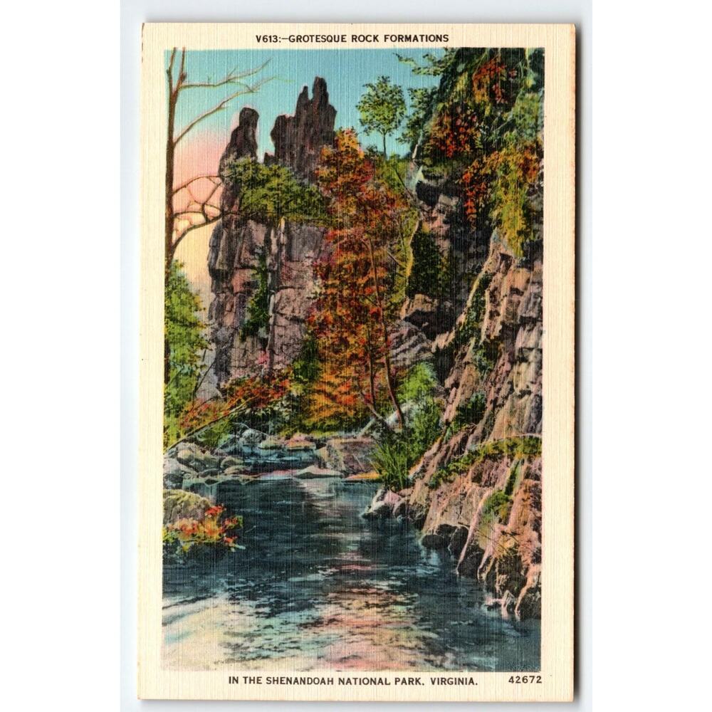Grotesque Rock Formations Shenandoah National Park Virginia Linen Postcard V613